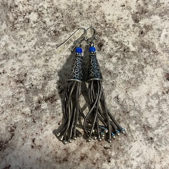 Blue and Silver Tone Fashion Earrings - Picture 2 of 5